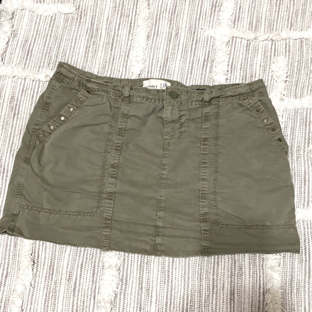 Women’s OLD NAVY army olive green 100%cotton Chino Mini Skirt Size 14
